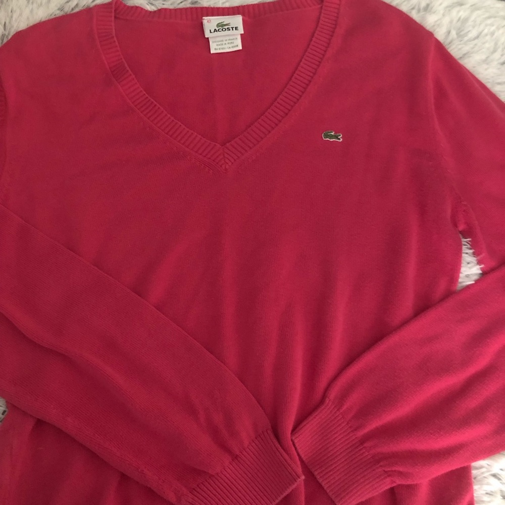 Lacoste pink v-neck sweater
